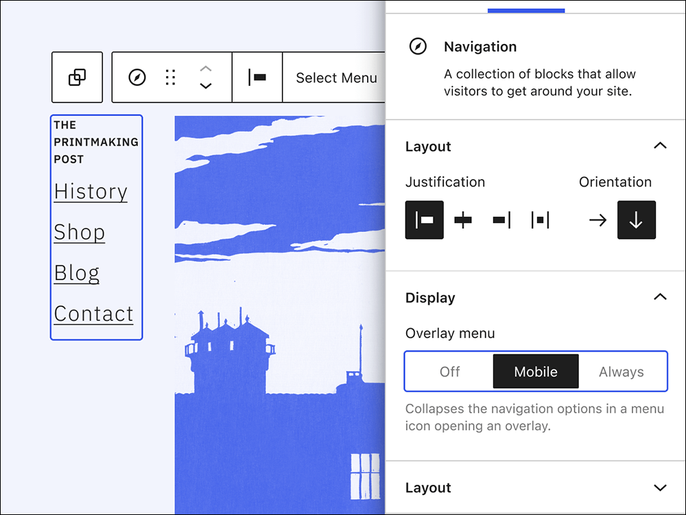 WordPress Navigation block.