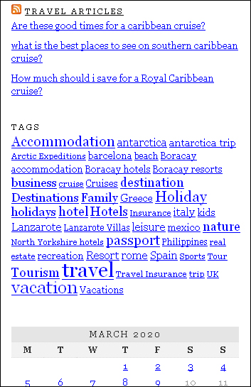 Example of tag cloud on a travel blog.