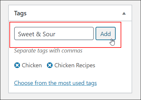 Tags feature section in Post screen.