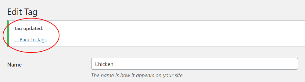 Edit Tag - Back to Tags