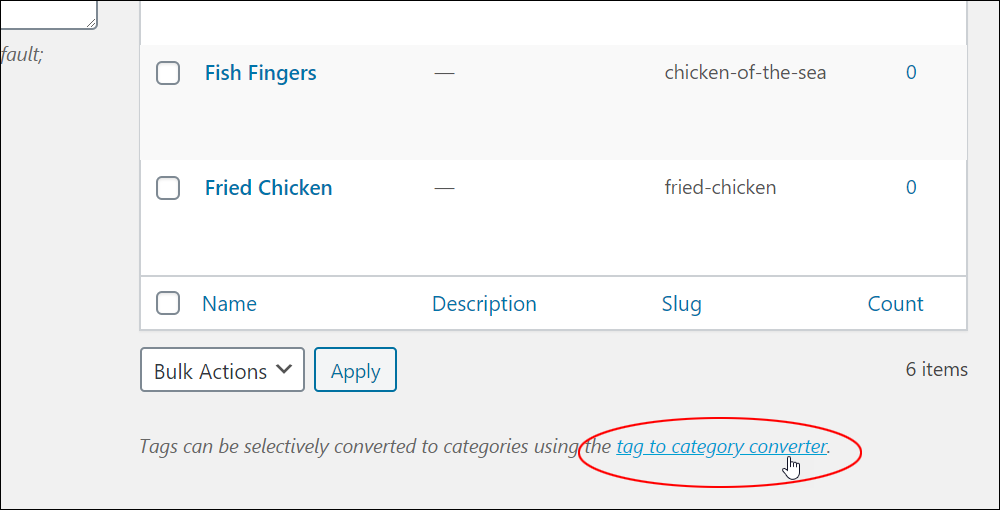 Tags screen - Tag to category converter link