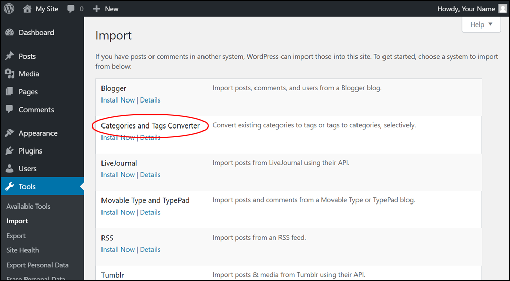 Tools > Import screen - Categories and Tags Converter