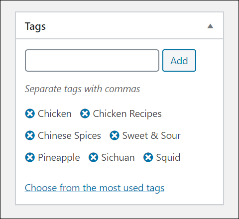 Tags feature section.