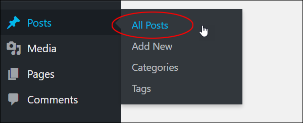 WordPress Posts Menu - All Posts