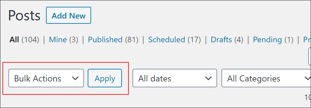 Table of Posts - Bulk Actions menu.