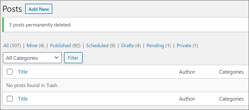 Trashed posts permanently deleted.