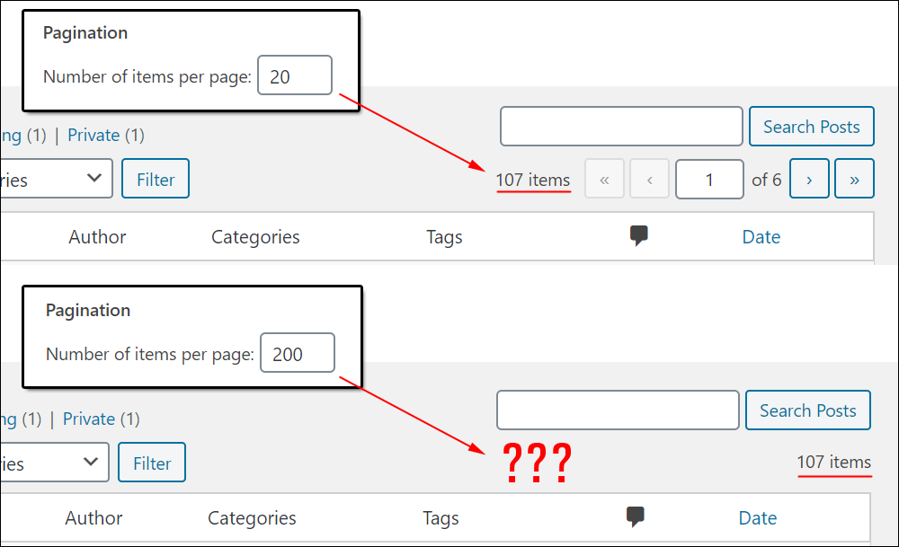 Composite image of WordPress pagination feature. 