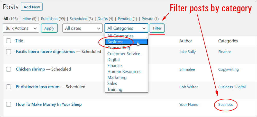 Filter posts by category.