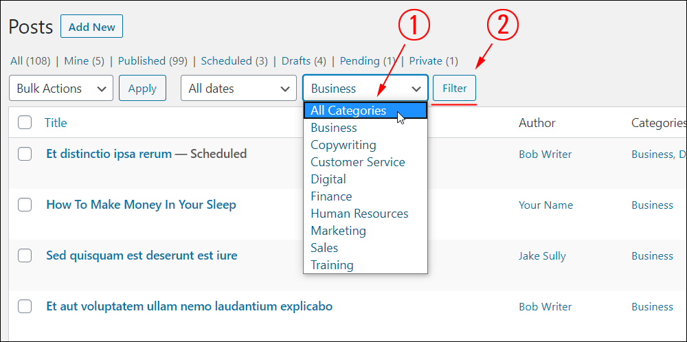 Restoring the Table of Posts to display all posts.