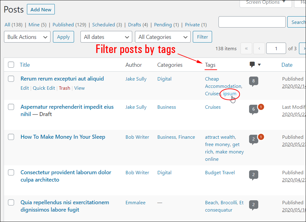 Filter posts by tags.