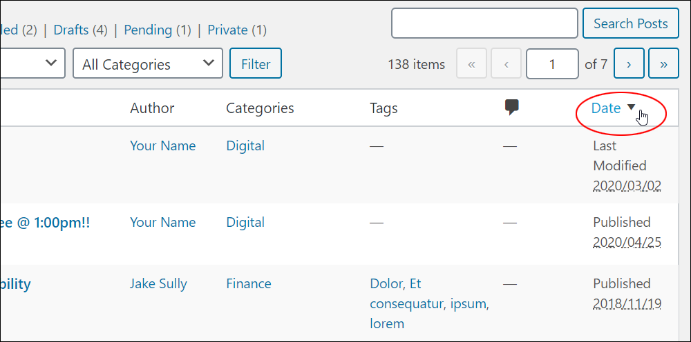 Reordering posts by date.