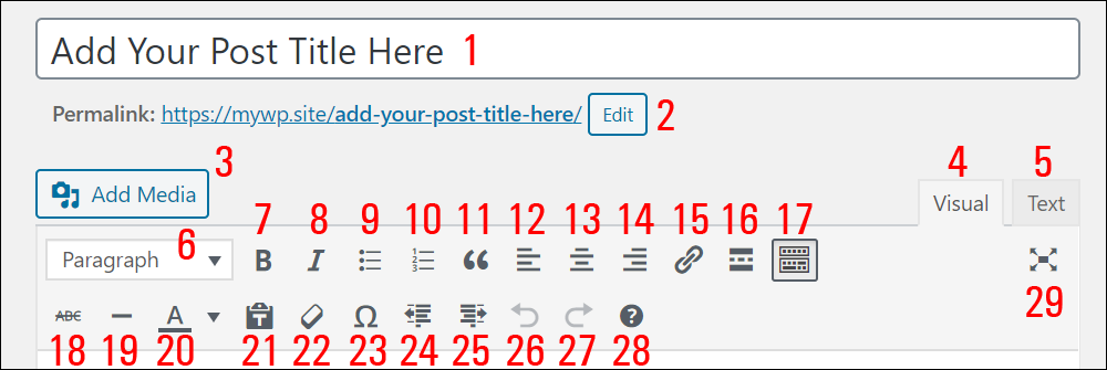 WordPress Classic editor interface menu.