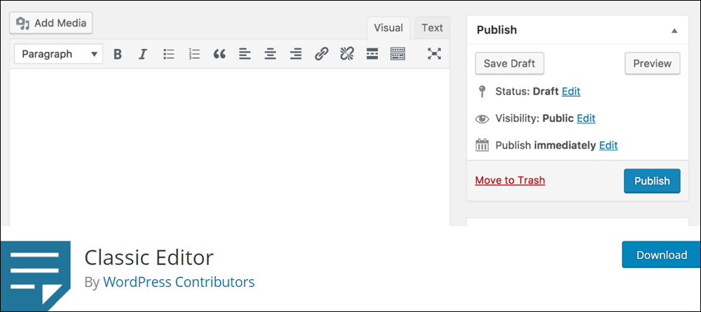 WordPress Classic Editor plugin.