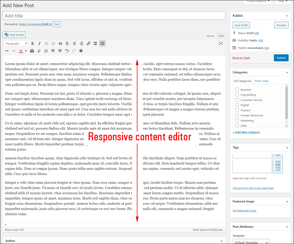 WordPress Classic editor is responsive.