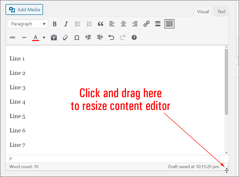 Resize the content editor box.