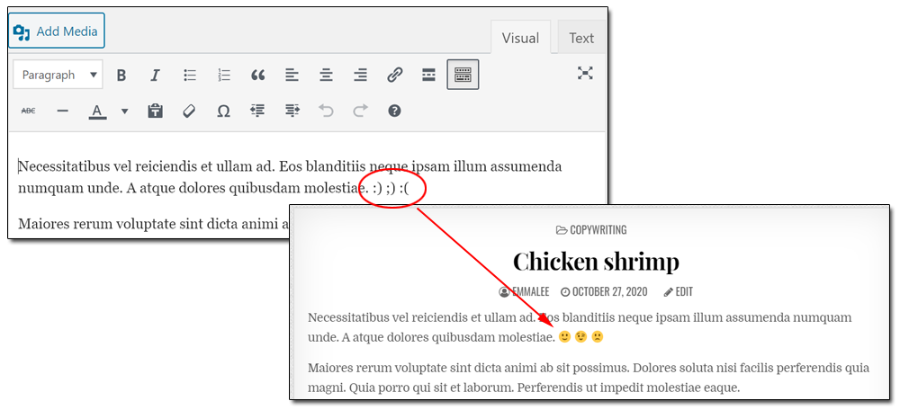 WordPress automatically converts emoticons in your content.