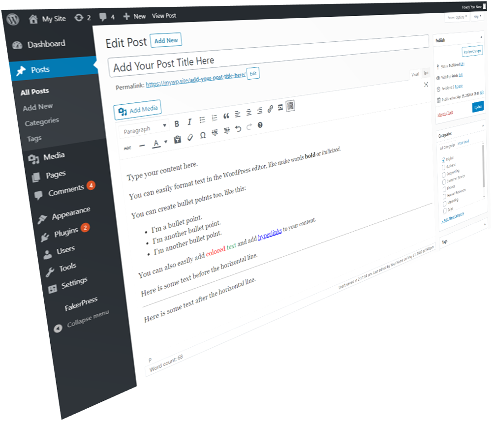 The WordPress Classic editor interface.