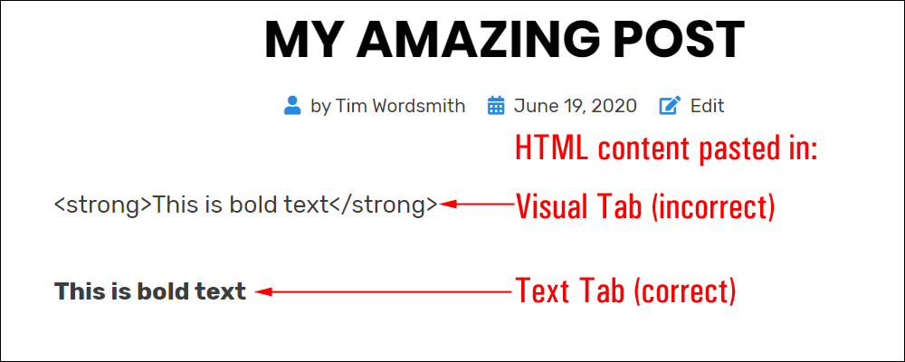 Post content with HTML-formatted content.