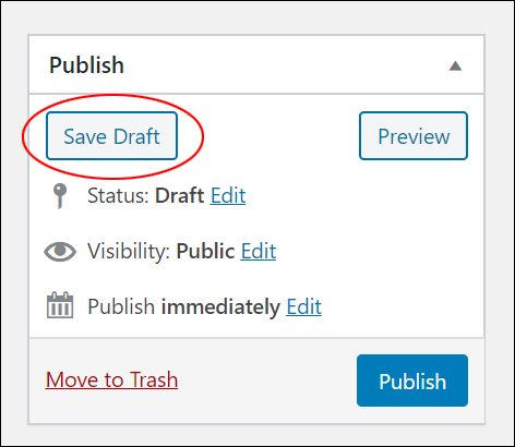 Publish box - Save Draft button.