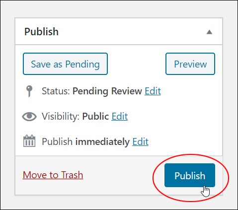 Publish box - Publish button.