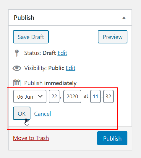 Date and time publishing settings.