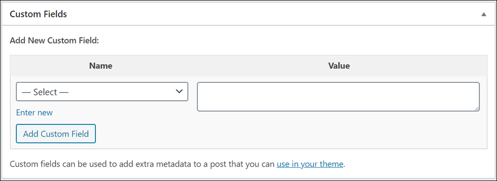 WordPress Custom Fields.