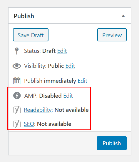 Additional Publish box settings.