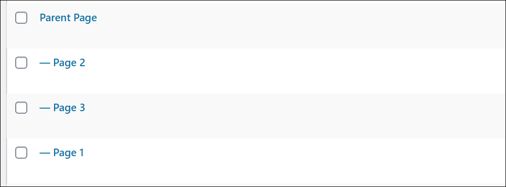 Example of Parent page with reordered child pages based on Order number.