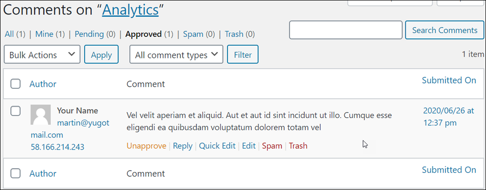 WordPress comments example.