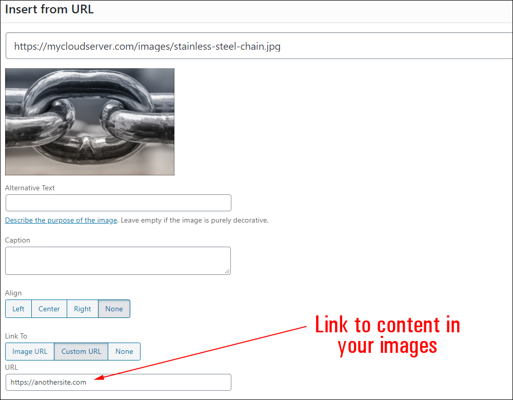 WordPress Media Library - Add links to images.