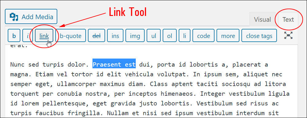 Text tab - link tool