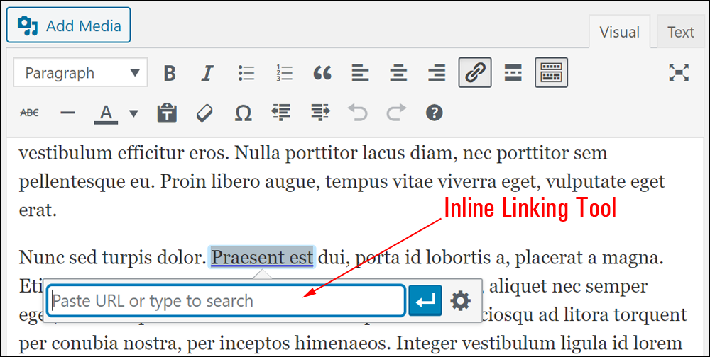 WordPress inline linking tool.