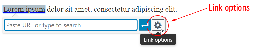 Link options button.