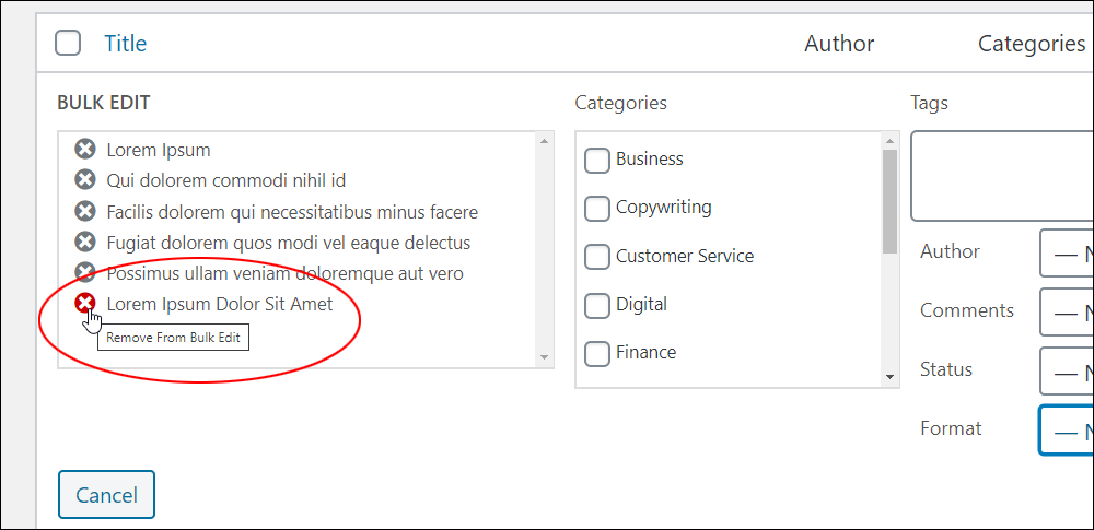 Remove posts from Bulk Edit