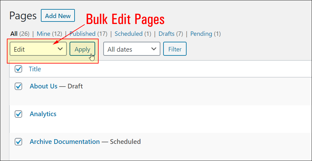 Bulk Edit Pages