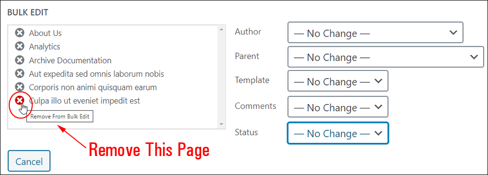 Remove Pages From Bulk Edit.