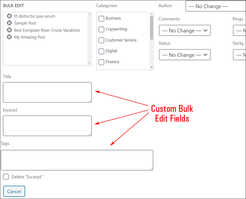 Custom Bulk Edit fields.