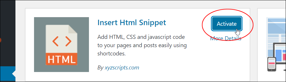 Activate the Insert Html Snippet plugin