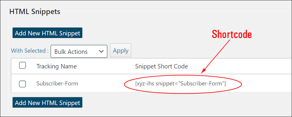 HTML Snippets shortcode.