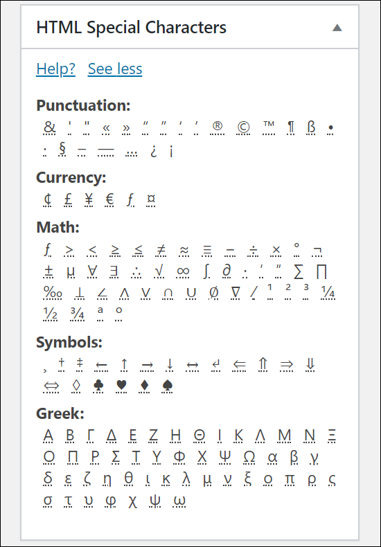 HTML Special Characters - Full list of characters.