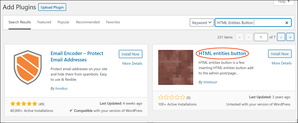 Add Plugins - HTML Entities Button plugin.