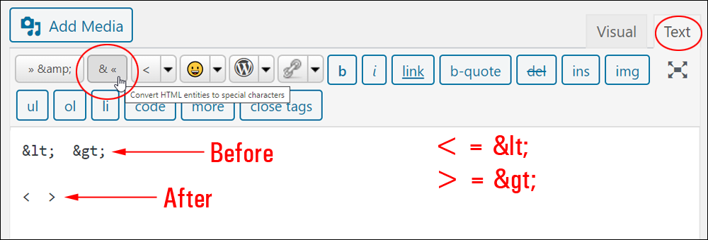 Convert HTML entities to special characters.