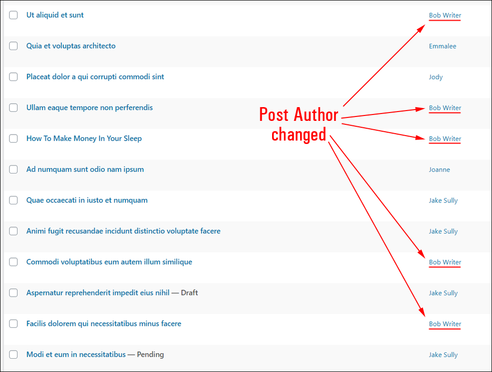 Bulk changing post authors.