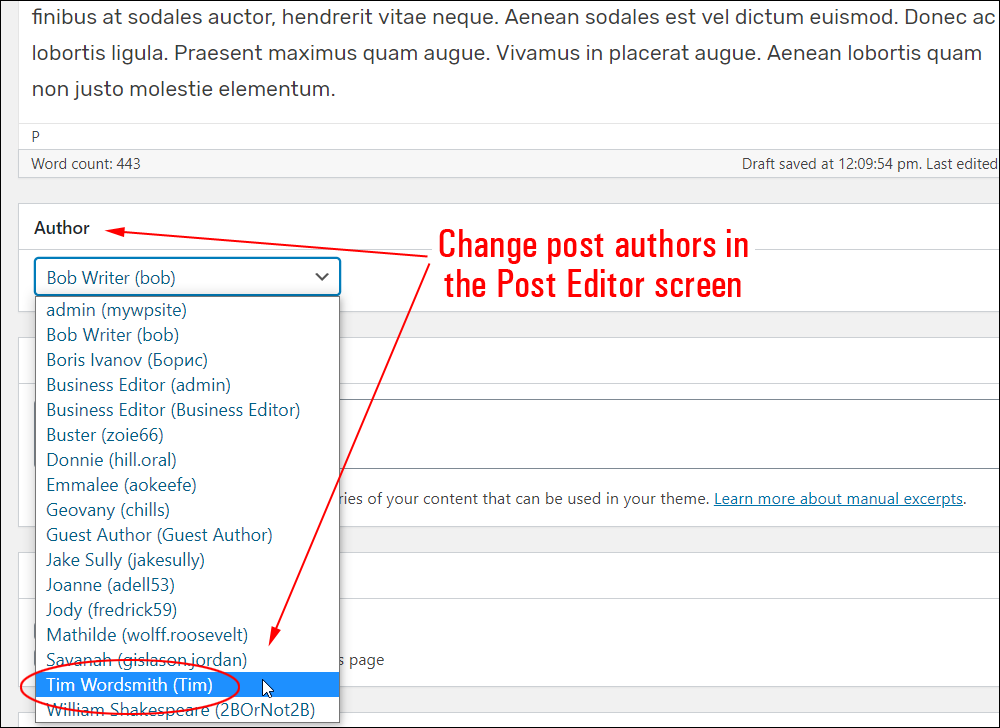 Post Editor screen - Author box