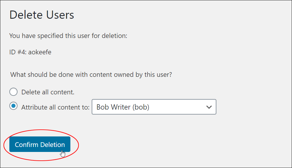 WordPress Users: Delete Users screen - Confirm Deletion button