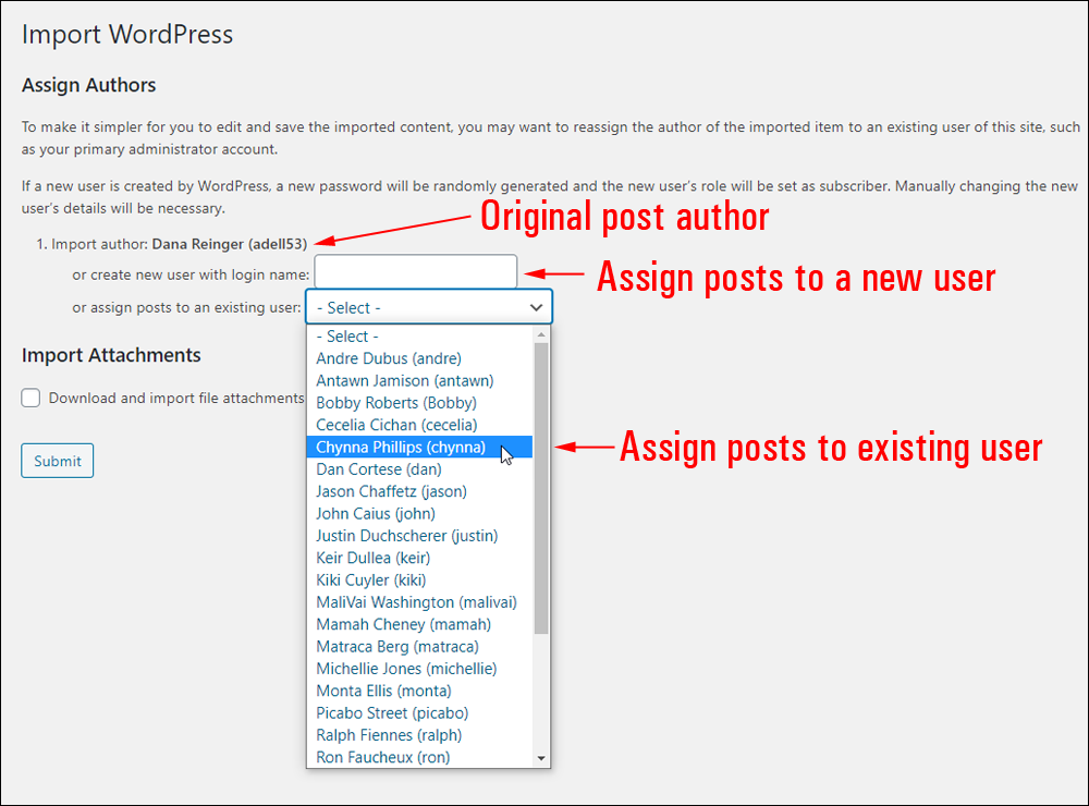 WordPress Import feature