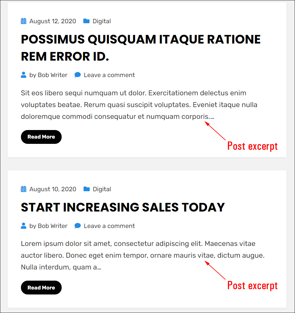 WordPress theme with automatically-generated post excerpts of 25 words.