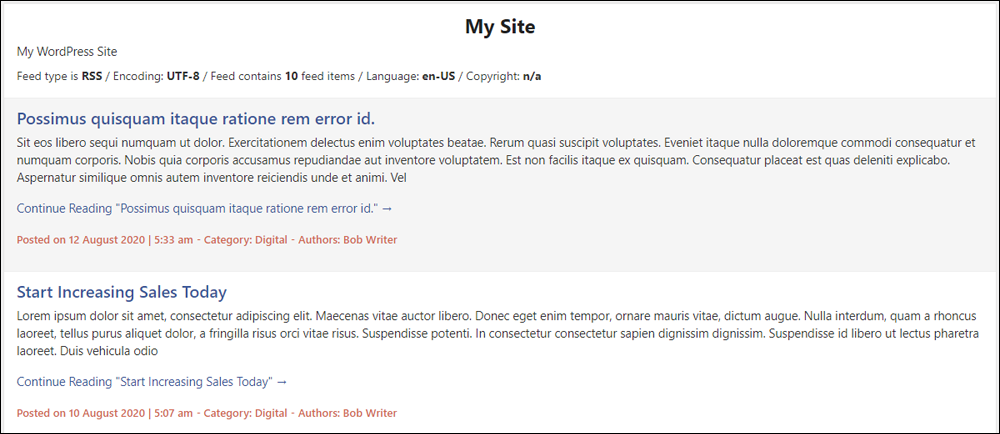 Post excerpts in WordPress RSS page.
