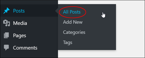 WordPress Menu: Posts - All Posts