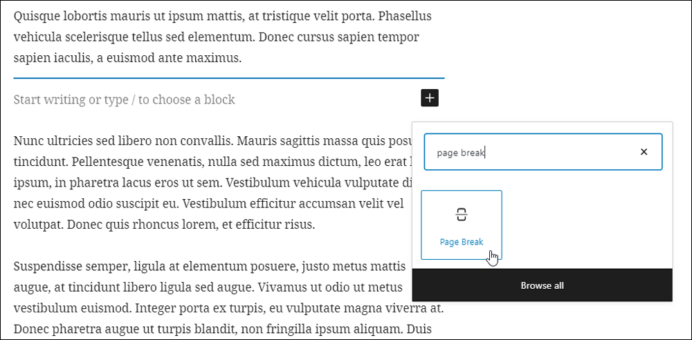 WordPress Block Editor - Page Break block